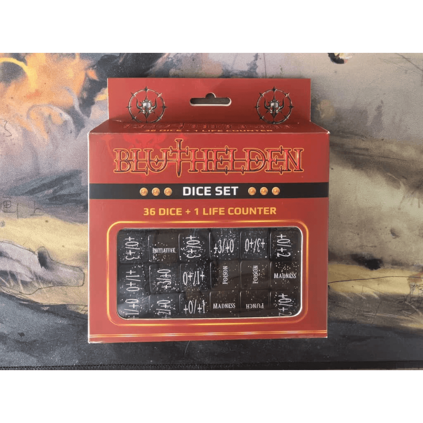 Bluthelden Origin Würfel Set mit Lifecounter - Produktansicht