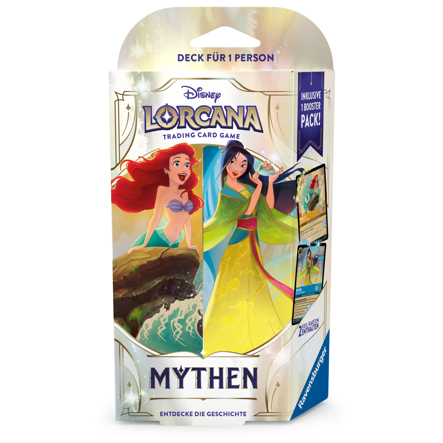 Disney Lorcana Set 9 Mythen Starter Deck Bernstein und Saphir Deutsch - Produktansicht vorne